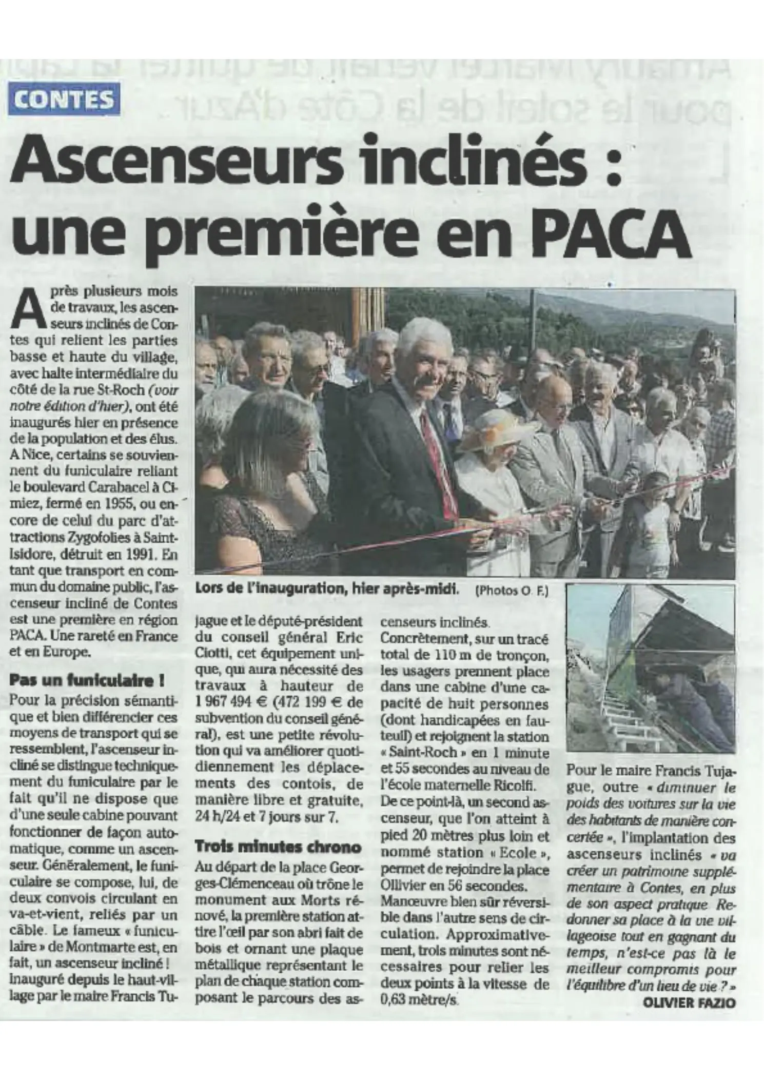 Article Nice-Matin Ascenseurs inclinés, une première en PACA