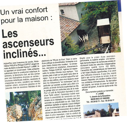 Article sur le fabricant d'ascenseurs inclinés F.Labbé